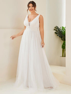 Robe de mariée longue sans manches V profond Grande taille