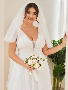 Robe de mariée longue sans manches V profond Grande taille