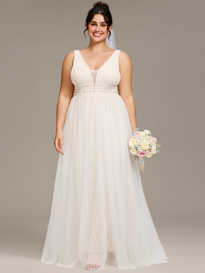 Robe de mariée longue sans manches V profond Grande taille