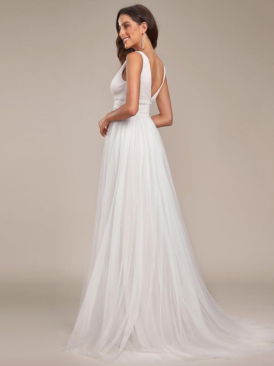 Robe de mariée longue sans manches en V profond et dos bas #Couleur_Ivory