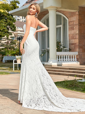 Color=Blanc | Robe de mariée sirène sans manches en dentelle chérie-Blanc 7