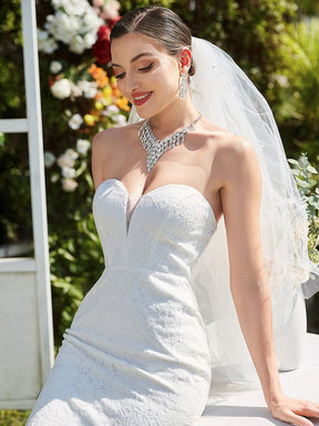 Color=Blanc | Robe de mariée sirène sans manches en dentelle chérie-Blanc 3