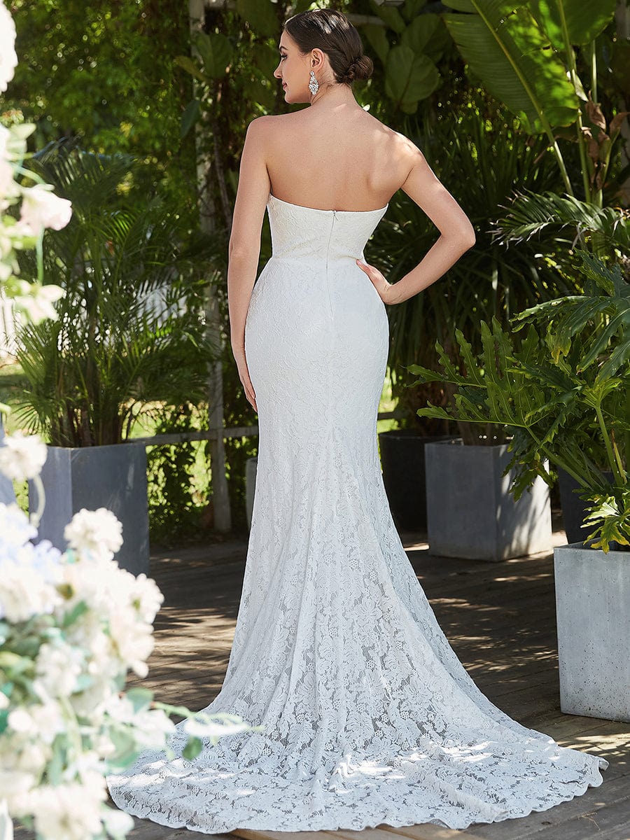 Color=Blanc | Robe de mariée sirène sans manches en dentelle chérie-Blanc 2