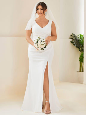 Robe de Mariée Simple Col en V Profond Grande Taille Sans Manches