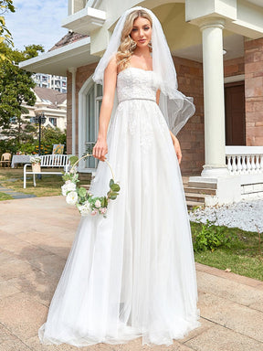 Robe de mariée en tulle en dentelle avec bretelles et ceinture à sequins