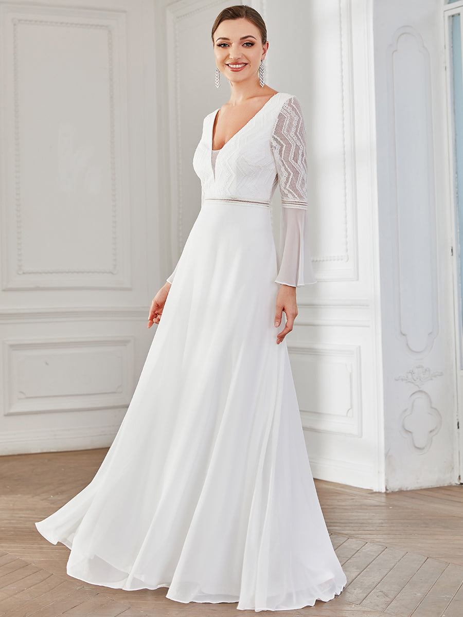 Robe de mariée trapèze en dentelle à chevrons style vintage #Couleur_Blanc