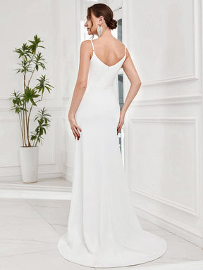 Robe de mariée fendue sur le devant en dentelle à col en V