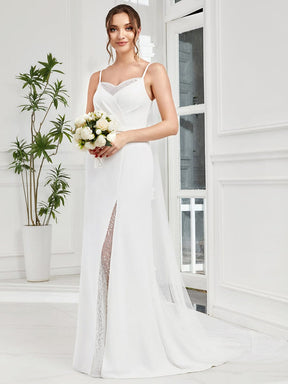 Robe de mariée fendue sur le devant en dentelle à col en V