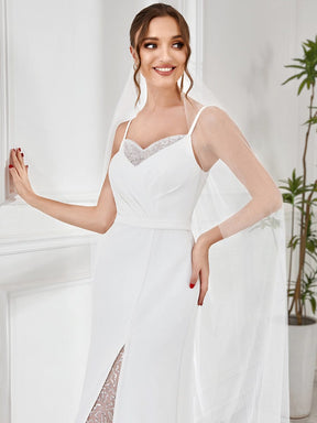 Robe de mariée fendue sur le devant en dentelle à col en V