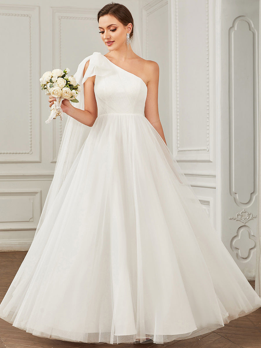 Robe de mariée asymétrique en tulle Manches cintrées à la taille #Couleur_Blanc