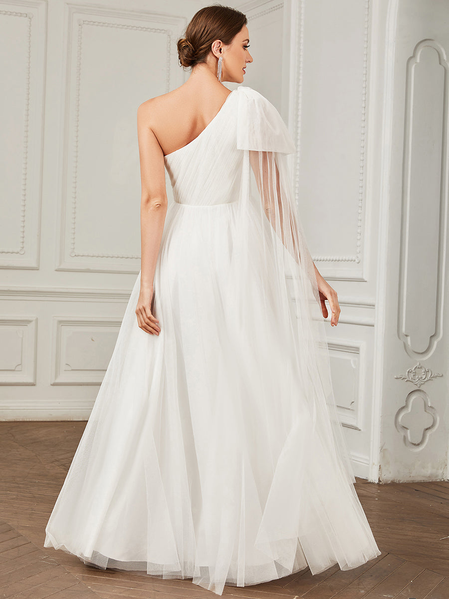 Robe de mariée asymétrique en tulle Manches cintrées à la taille #Couleur_Blanc