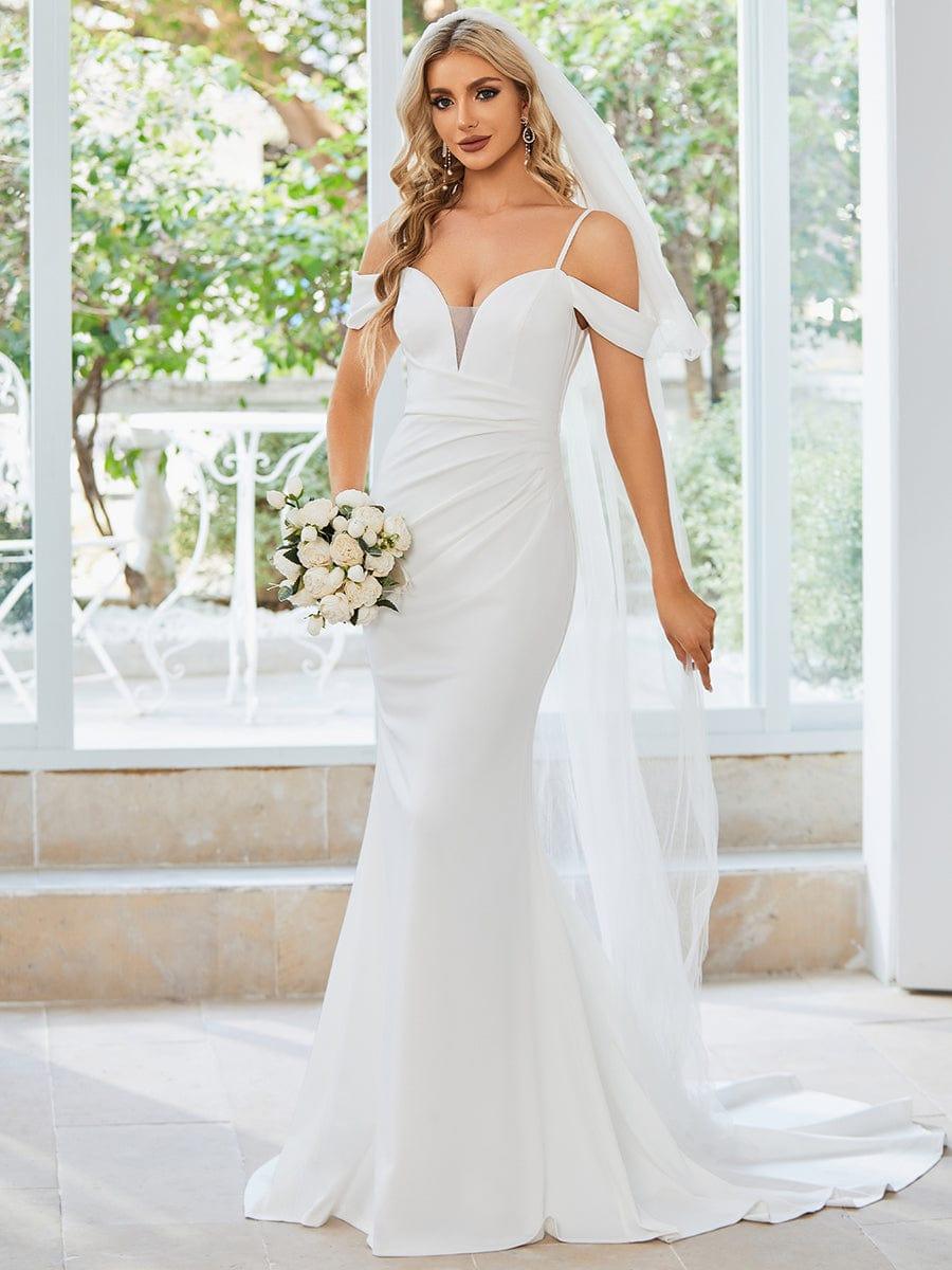 Robe de Mariée plissée Col en V profond et Bretelles Fines