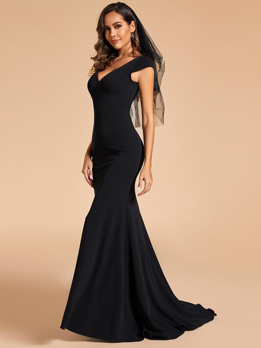 Bonnet Robe de mariée dos nu en dentelle à manches en V #Couleur_Noir