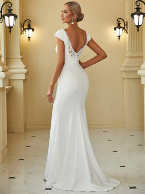 Bonnet Robe de mariée dos nu en dentelle à manches en V