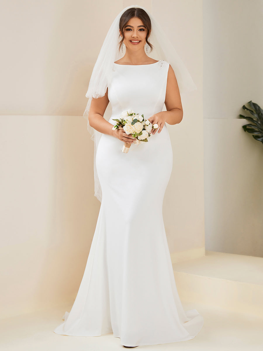 Robe de mariée moulante sirène à col haut et dos nu