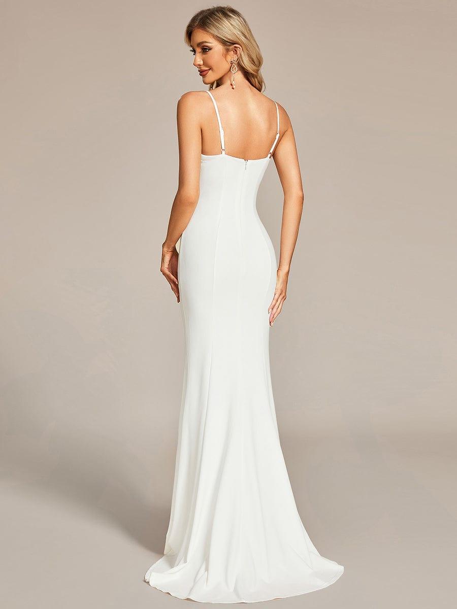 Robe de mariée sirène Élégante en dentelle avec bretelles fines #Couleur_Blanc
