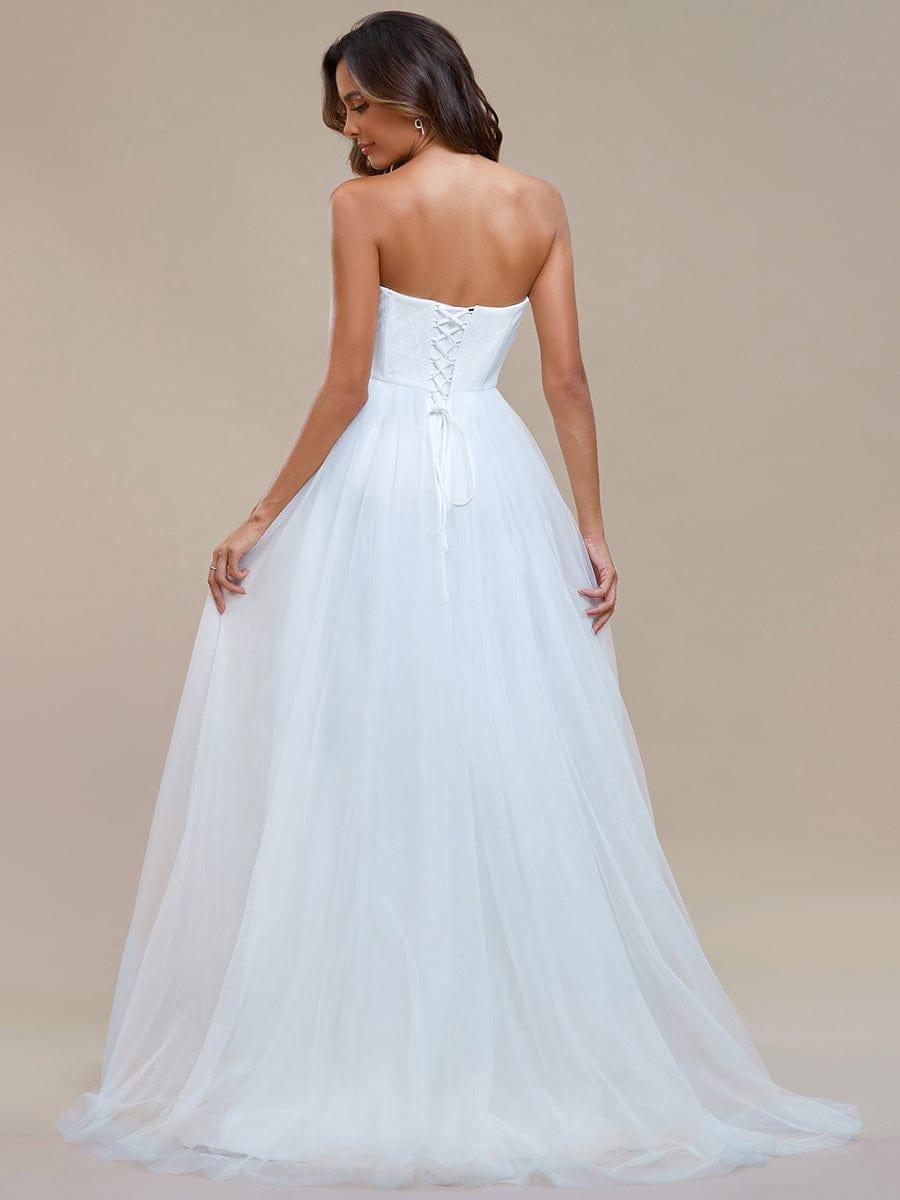 Élégante Robe de Mariée A-ligne en Tulle Sans Bretelles #Couleur_Blanc