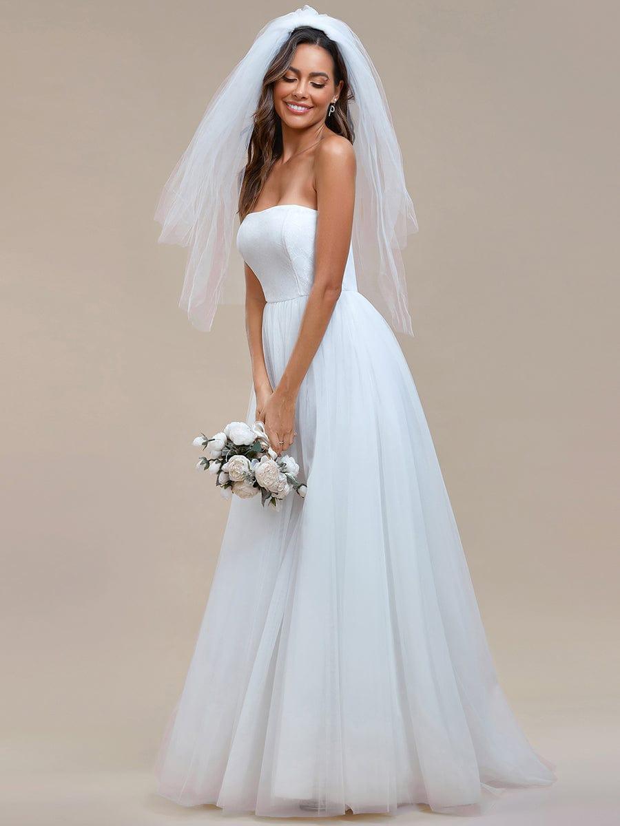 Élégante Robe de Mariée A-ligne en Tulle Sans Bretelles #Couleur_Blanc