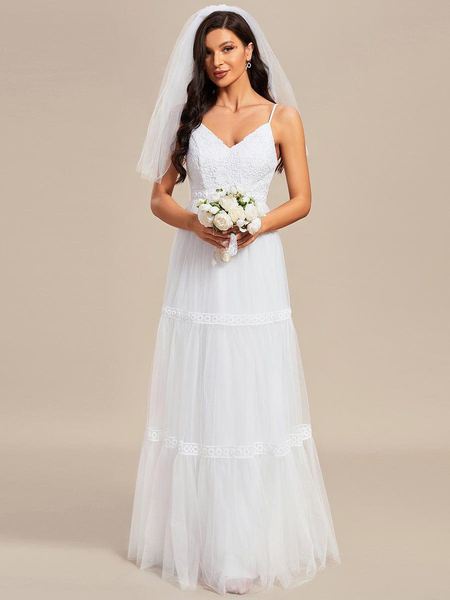 Robe de Mariée Romantique Dentelle Broderie Trapèze Tulle #Couleur_Blanc