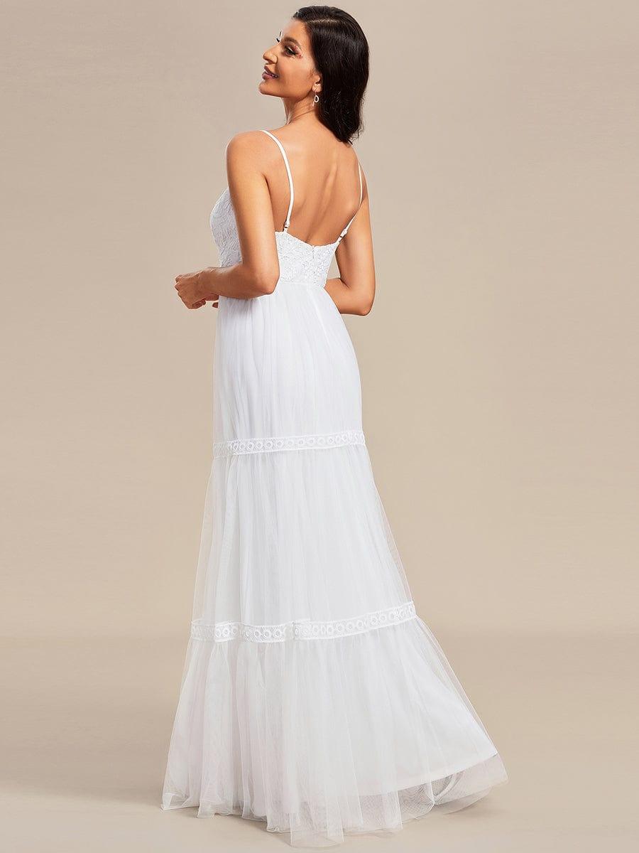 Robe de Mariée Romantique Dentelle Broderie Trapèze Tulle #Couleur_Blanc