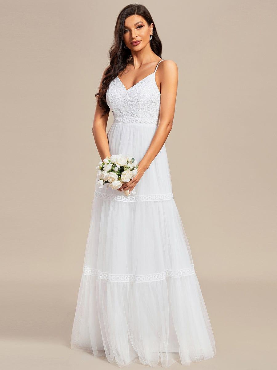 Robe de Mariée Romantique Dentelle Broderie Trapèze Tulle #Couleur_Blanc