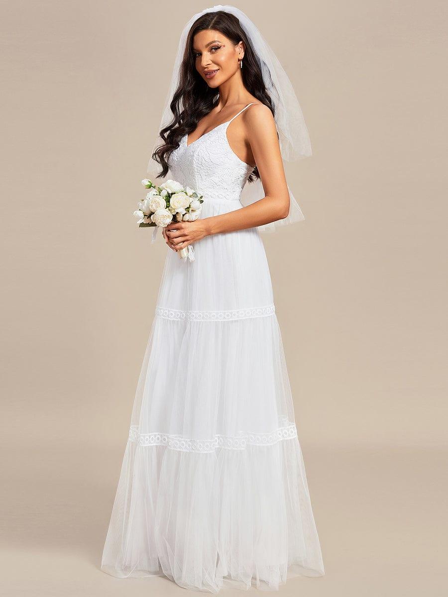 Robe de Mariée Romantique Dentelle Broderie Trapèze Tulle #Couleur_Blanc