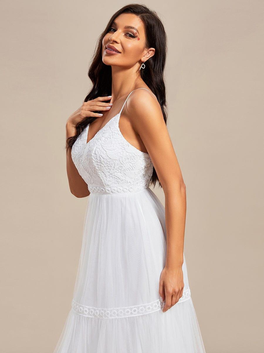 Robe de Mariée Romantique Dentelle Broderie Trapèze Tulle #Couleur_Blanc