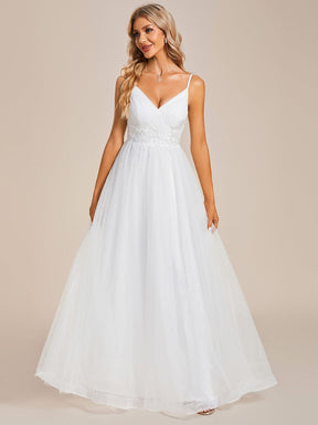 Robe de mariée Bretelles fines col en V taille appliques en tulle A-ligne