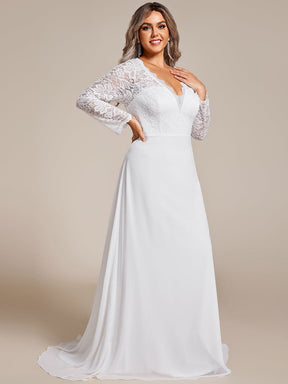 Robe de mariée trapèze à manches longues en mousseline de soie et dentelle élégante de grande taille