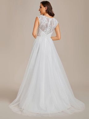 Robe de mariée trapèze romantique sans manches en dentelle transparente