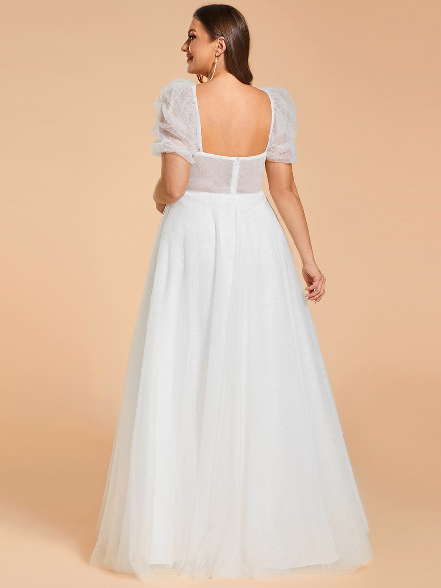 Robe de mariée trapèze à manches courtes de grande taille avec chérie #Couleur_Blanc