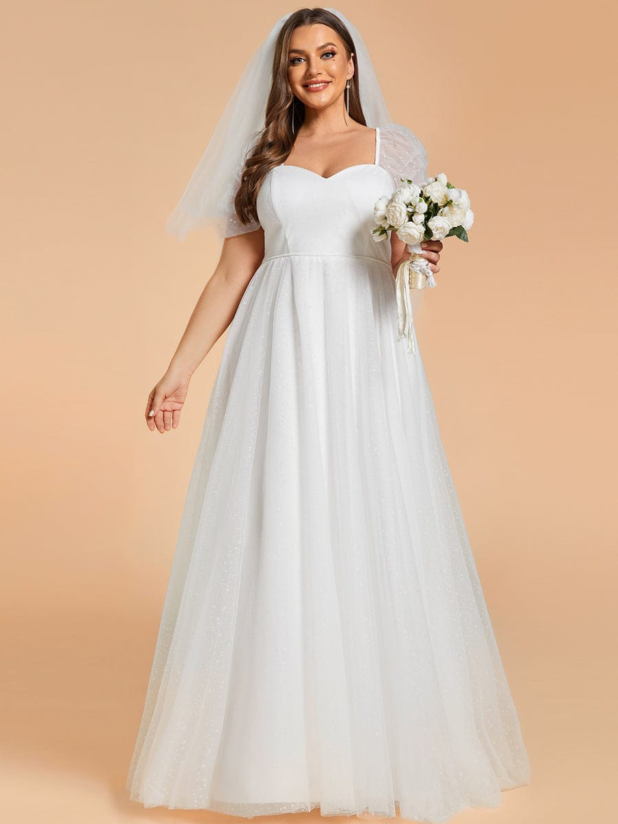 Robe de mariée trapèze à manches courtes de grande taille avec chérie #Couleur_Blanc