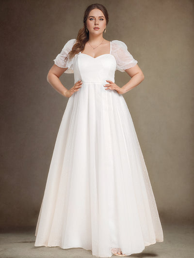 Robe de mariée trapèze à manches courtes de grande taille avec chérie