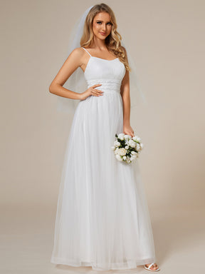 Color=Blanc | Robe de mariée classique en tulle à bretelles spaghetti réglables avec chaîne à paillettes à la taille-Blanc 5