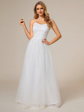 Color=Blanc | Robe de mariée classique en tulle à bretelles spaghetti réglables avec chaîne à paillettes à la taille-Blanc 1