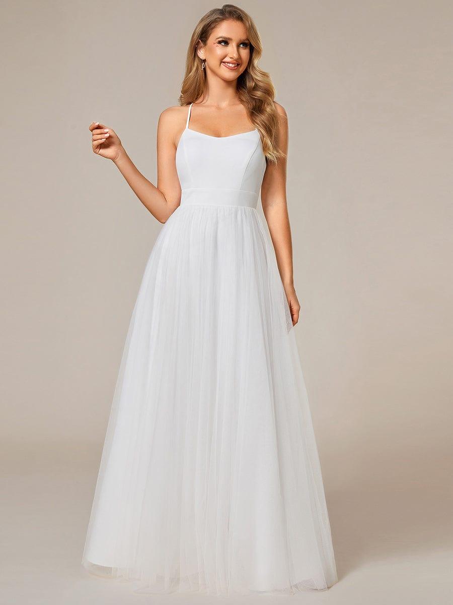 Robe de mariée trapèze avec veste en dentelle et bretelles spaghetti #Couleur_Blanc