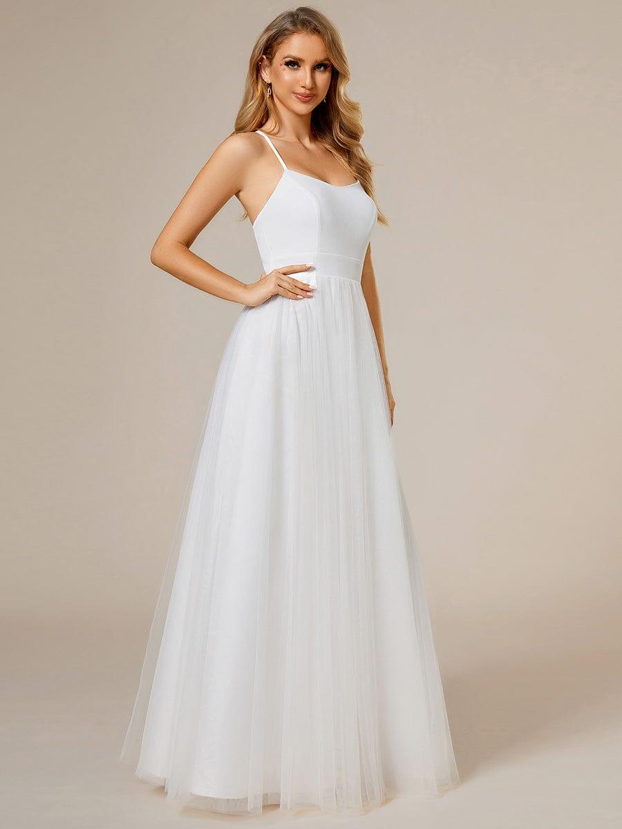 Robe de mariée trapèze avec veste en dentelle et bretelles spaghetti #Couleur_Blanc