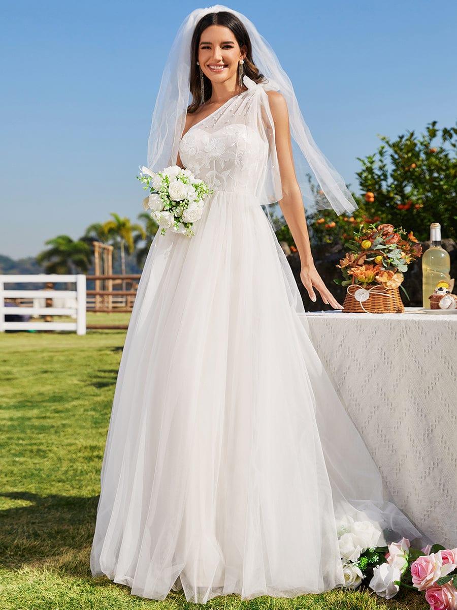 Robes de mariée en tulle à une épaule avec appliques #Couleur_Ivory