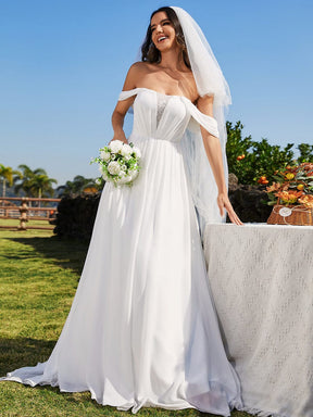 Robes de mariée trapèze en mousseline de soie avec dos corset et épaules dénudées
