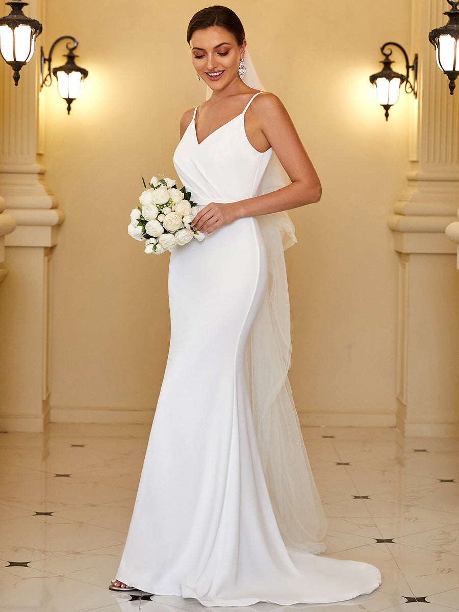 Robe de mariée sirène à bretelles minces et découpes à sequins