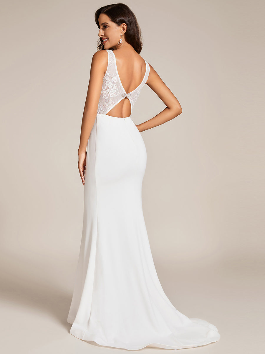 Taille personnalisée Robe de mariée sans manches avec corsage Dentelle #Couleur_Blanc