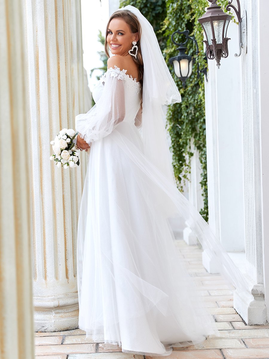 Taille personnalisée superbe robe de mariée à épaules dénudées et à encolure en V #couleur_Creme