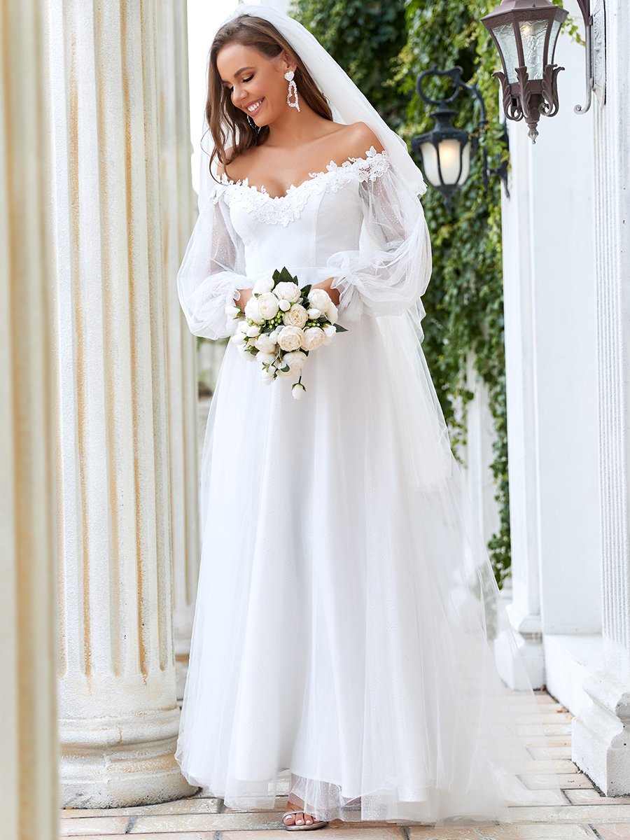 Taille personnalisée superbe robe de mariée à épaules dénudées et à encolure en V