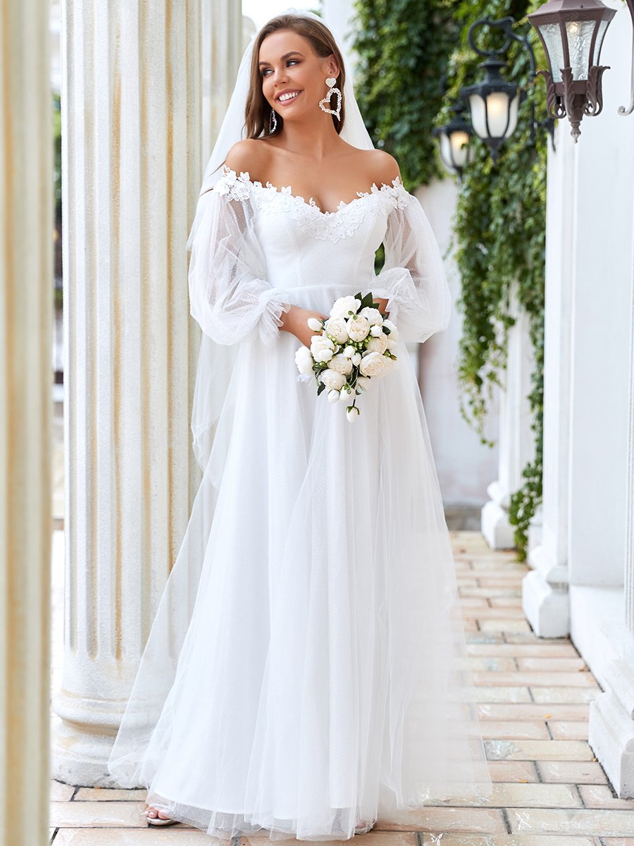 Taille personnalisée superbe robe de mariée à épaules dénudées et à encolure en V #couleur_Creme