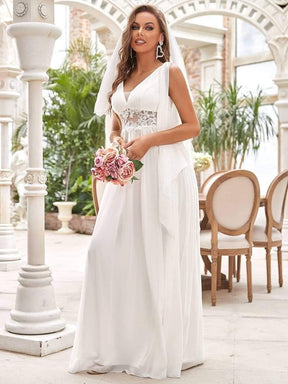 Robe de mariée longue fendue avec appliques à col en V profond