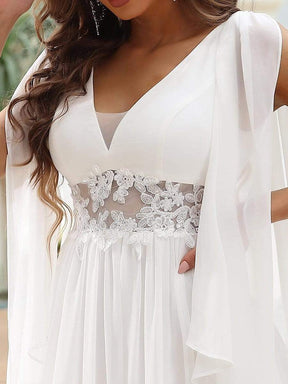 Taille personnalisée robe de mariée longue fendue avec appliques à col en V profond