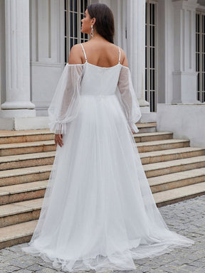 Robe de mariée maxi à épaules dénudées et manches bouffantes transparentes