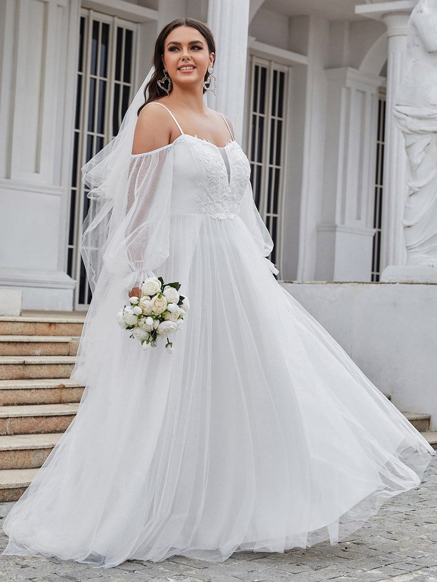 Robe de mariée maxi à épaules dénudées et manches bouffantes transparentes