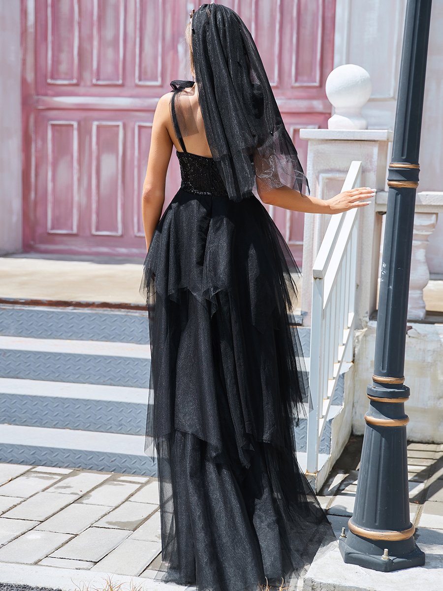 Robe de mariée longue sans manches à bretelles spaghetti chérie