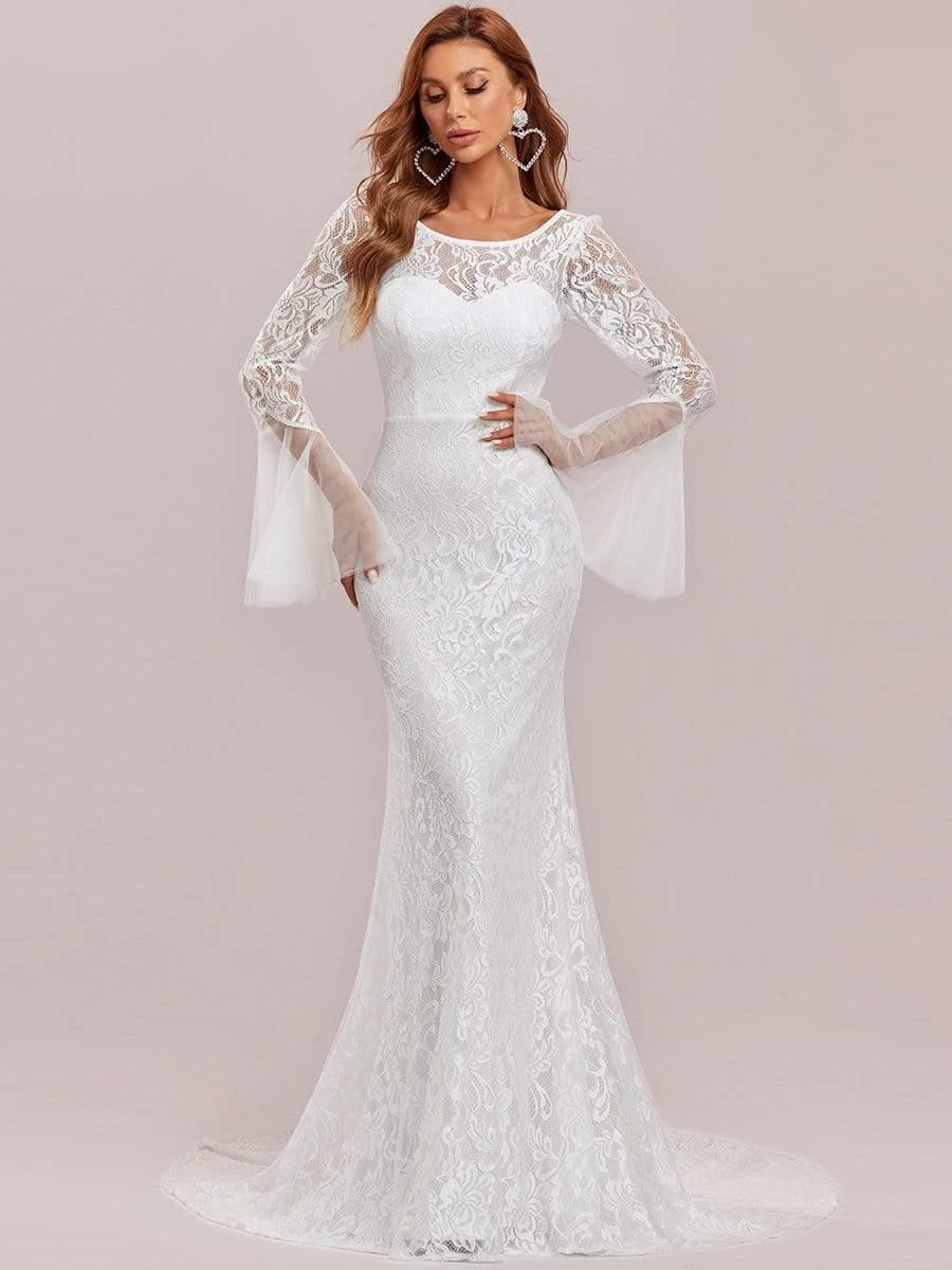 Robe de mariée romantique en dentelle sirène à dos en V #Couleur_Creme